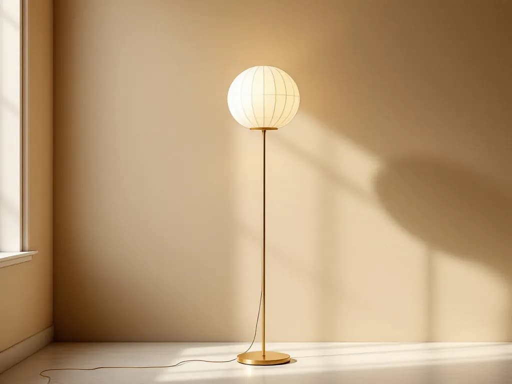 Lampadaire à globe de papier sur une tige de laiton